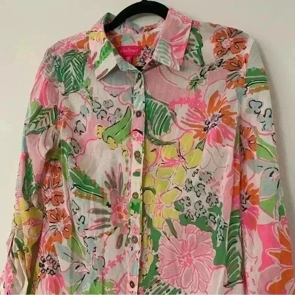Lilly Pulitzer for Target Long Sleeve Floral Button Down Blouse size Medium - Picture 2 of 5